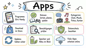 Vorschau - Arbeitsblätter - Arbeitsblätter zum Thema "Apps" + Lösung & MP3 + Mindmap + Infografik - Seite 1
