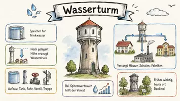 Vorschau - Arbeitsblätter - AB mit Fragen zum Thema "Wassertürme" + Lösungsblatt + Infografik - Seite 1
