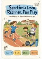 Vorschau - Stationenlernen - Sportfest Stationenlernen Klasse 3-4: Deutsch / Mathe - Deckblatt