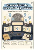 Vorschau - Stationenlernen - Kommasetzung Klasse 5-6: Escape Room Deutsch - Deckblatt