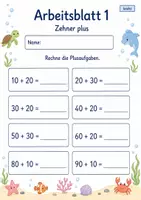 Vorschau - Arbeitsblätter - Plus und Minus mit Zehnerzahlen bis 100 | Mathematik Klasse 2 | 7 Arbeitsblätter als PDF - Seite 1