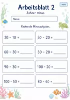 Vorschau - Arbeitsblätter - Plus und Minus mit Zehnerzahlen bis 100 | Mathematik Klasse 2 | 7 Arbeitsblätter als PDF - Seite 2