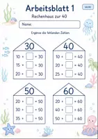 Vorschau - Arbeitsblätter - Rechenhäuser mit Lücken bis 100 | Mathematik Klasse 2 | 7 Arbeitsblätter als PDF - Seite 1