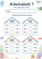 Vorschau - Arbeitsblätter - Rechenhäuser mit Plus und Minus bis 100 | Mathematik Klasse 2 | 7 Arbeitsblätter als PDF - Seite 1
