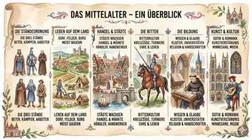 Vorschau - Arbeitsblätter - AB mit Fragen zum Thema "Mittelalter" + Lösungsblatt + Infografik - Seite 1