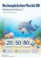 Vorschau - Arbeitsblätter - Rechenpäckchen Plus bis 100 | Mathematik Klasse 2 | 7 Arbeitsblätter als PDF - Deckblatt