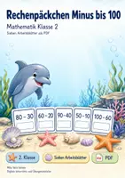 Vorschau - Arbeitsblätter - Rechenpäckchen Minus bis 100 | Mathematik Klasse 2 | 7 Arbeitsblätter als PDF - Deckblatt