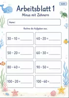 Vorschau - Arbeitsblätter - Rechenpäckchen Minus bis 100 | Mathematik Klasse 2 | 7 Arbeitsblätter als PDF - Seite 1
