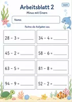 Vorschau - Arbeitsblätter - Rechenpäckchen Minus bis 100 | Mathematik Klasse 2 | 7 Arbeitsblätter als PDF - Seite 2