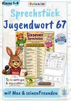 Vorschau - Mal- und Bastelvorlagen - 🗣️ Sprechstück „67 (six seven)“ – Texte vortragen & argumentieren | Klasse 1–4 | Farbe & SW - Deckblatt