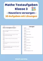 Vorschau - Stundenentwürfe - Mathe Textaufgaben Klasse 3 – Haustiere versorgen (30 Aufgaben mit Lösungen) - Deckblatt
