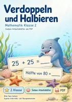 Vorschau - Arbeitsblätter - Verdoppeln und Halbieren | Mathematik Klasse 2 | 7 Arbeitsblätter als PDF - Deckblatt