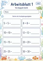 Vorschau - Arbeitsblätter - Verdoppeln und Halbieren | Mathematik Klasse 2 | 7 Arbeitsblätter als PDF - Seite 1