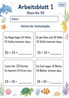 Vorschau - Arbeitsblätter - Sachaufgaben bis 100 | Mathematik Klasse 2 | 7 Arbeitsblätter als PDF - Seite 1
