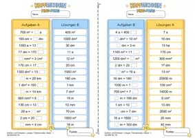Vorschau - Arbeitsblätter - Längen- und Flächeneinheiten umrechnen (Basisniveau *) | Gemischte Übungen | Training mit der Ping-Pong-Methode - Seite 2