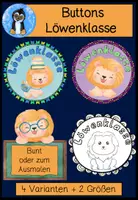 Vorschau - Mal- und Bastelvorlagen - Buttons Löwe – Klassentier Löwenklasse | 4 Vorlagen zum Ausmalen & Basteln - Deckblatt