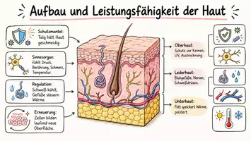 Vorschau - Arbeitsblätter - AB mit Fragen zum Thema "Aufbau und Leistungsfähigkeit der Haut" + Lösungsblatt + Mindmap + Infografik - Seite 1