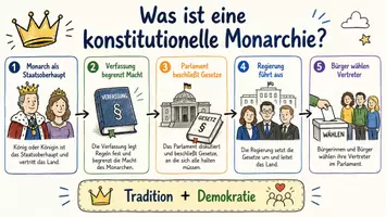 Vorschau - Arbeitsblätter - Arbeitsblatt "Was ist eine konstitutionelle Monarchie?" + interaktive Lösung & MP3 + Mindmap + Infografik - Seite 1