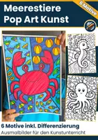 Vorschau - Mal- und Bastelvorlagen - Pop Art Tiere Saisonales Starter-Paket – Winter, Frühling, Herbst & Meerestiere (Ausmalbilder Kunstprojekt) - Seite 1