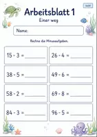 Vorschau - Arbeitsblätter - Minusaufgaben ohne Zehnerübergang bis 100 | Mathematik Klasse 2 | 7 Arbeitsblätter als PDF - Seite 1