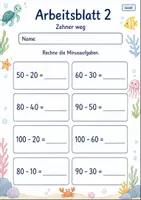 Vorschau - Arbeitsblätter - Minusaufgaben ohne Zehnerübergang bis 100 | Mathematik Klasse 2 | 7 Arbeitsblätter als PDF - Seite 2