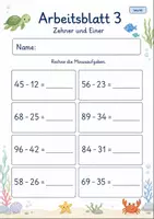 Vorschau - Arbeitsblätter - Minusaufgaben ohne Zehnerübergang bis 100 | Mathematik Klasse 2 | 7 Arbeitsblätter als PDF - Seite 3