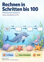 Vorschau - Arbeitsblätter - Rechnen in Schritten bis 100 | Mathematik Klasse 2 | 7 Arbeitsblätter als PDF - Deckblatt