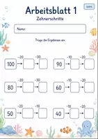 Vorschau - Arbeitsblätter - Subtrahieren in Schritten bis 100 | Mathematik Klasse 2 | 7 Arbeitsblätter als PDF - Seite 1