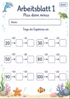 Vorschau - Arbeitsblätter - Plus und Minus in Schritten bis 100 | Mathematik Klasse 2 | 7 Arbeitsblätter als PDF - Seite 1