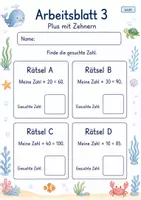 Vorschau - Arbeitsblätter - Zahlenrätsel Plus bis 100 | Mathematik Klasse 2 | 7 Arbeitsblätter als PDF - Seite 3