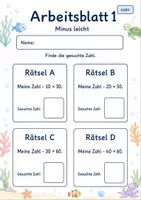 Vorschau - Arbeitsblätter - Zahlenrätsel Minus bis 100 | Mathematik Klasse 2 | 7 Arbeitsblätter als PDF - Seite 1
