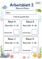 Vorschau - Arbeitsblätter - Zahlenrätsel Minus bis 100 | Mathematik Klasse 2 | 7 Arbeitsblätter als PDF - Seite 2