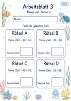 Vorschau - Arbeitsblätter - Zahlenrätsel Minus bis 100 | Mathematik Klasse 2 | 7 Arbeitsblätter als PDF - Seite 3