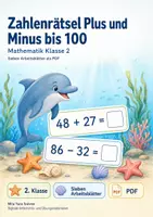 Vorschau - Arbeitsblätter - Zahlenrätsel Plus und Minus bis 100 | Mathematik Klasse 2 | 7 Arbeitsblätter als PDF - Deckblatt