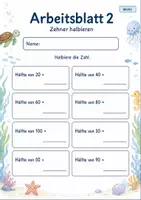 Vorschau - Arbeitsblätter - Halbieren bis 100 | Mathematik Klasse 2 | 7 Arbeitsblätter als PDF - Seite 2