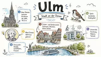 Vorschau - Arbeitsblätter - AB mit Fragen zum Thema "Ulm" + Lösungsblatt + Mindmap + Infografik - Seite 1