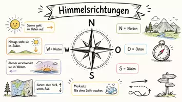 Vorschau - Arbeitsblätter - Arbeitsblatt "Himmelsrichtung" + Onlineübung & MP3 + Mindmap + Infografik - Seite 1