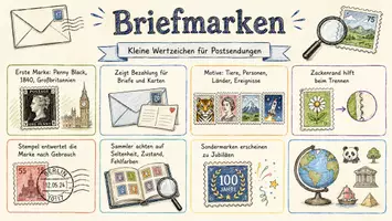 Vorschau - Arbeitsblätter - Arbeitsblatt zum Thema "Briefmarke" + Onlineübung & MP3 + Mindmap + Infografik - Seite 1