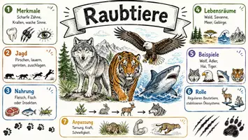 Vorschau - Arbeitsblätter - AB mit Fragen zum Thema "Raubtiere" + Lösungsblatt + Infografik - Seite 1