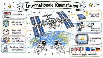 Vorschau - Arbeitsblätter - AB mit Fragen zum Thema "Internationale Raumstation" + Lösungsblatt + Infografik - Seite 1