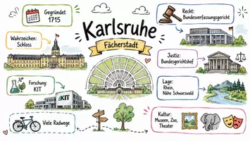 Vorschau - Arbeitsblätter - AB mit Fragen zum Thema "Karlsruhe" + Lösungsblatt + Infografik - Seite 1