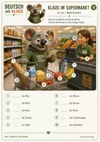 Vorschau - Arbeitsblätter - Deutsch mit Klaus – Klaus im Supermarkt | A1–A2 | Wortschatz, Lesen, Schreiben & Sprechen - Seite 1