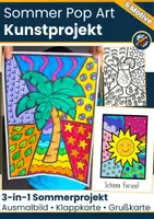 Vorschau - Mal- und Bastelvorlagen - Pop Art Sommer Kunstprojekt | Ausmalbilder & Karten | 6 Motive - Deckblatt