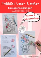 Vorschau - Arbeitsblätter - Lesen & Malen: Farben, Blumen und Schmetterlinge, Basisschreibung - Deckblatt