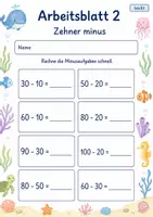 Vorschau - Arbeitsblätter - Blitzrechnen Minus bis 100 | Mathematik Klasse 2 | 7 Arbeitsblätter als PDF - Seite 2