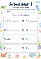 Vorschau - Arbeitsblätter - Blitzrechnen Plus und Minus bis 100 | Mathematik Klasse 2 | 7 Arbeitsblätter als PDF - Seite 1