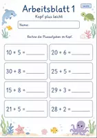 Vorschau - Arbeitsblätter - Kopfrechnen Plus bis 100 | Mathematik Klasse 2 | 7 Arbeitsblätter als PDF - Seite 1