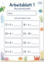 Vorschau - Arbeitsblätter - Kopfrechnen Plus und Minus bis 100 | Mathematik Klasse 2 | 7 Arbeitsblätter als PDF - Seite 1