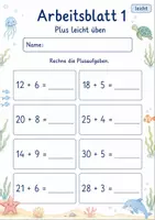 Vorschau - Arbeitsblätter - Plusaufgaben üben bis 100 | Mathematik Klasse 2 | 7 Arbeitsblätter als PDF - Seite 1