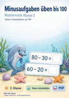 Vorschau - Arbeitsblätter - Minusaufgaben üben bis 100 | Mathematik Klasse 2 | 7 Arbeitsblätter als PDF - Deckblatt
